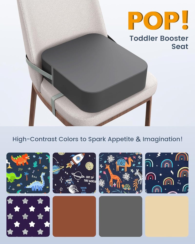 OPZAVYA Booster Seat for Kitchen Chair – Toddler Booster Seats for Dining Table with 2 Secure Buckle Straps, PU Leather Booster Cushion Foam Chair for Baby Kids, Portable & Easy to Clean (Dark Grey) - Image 2